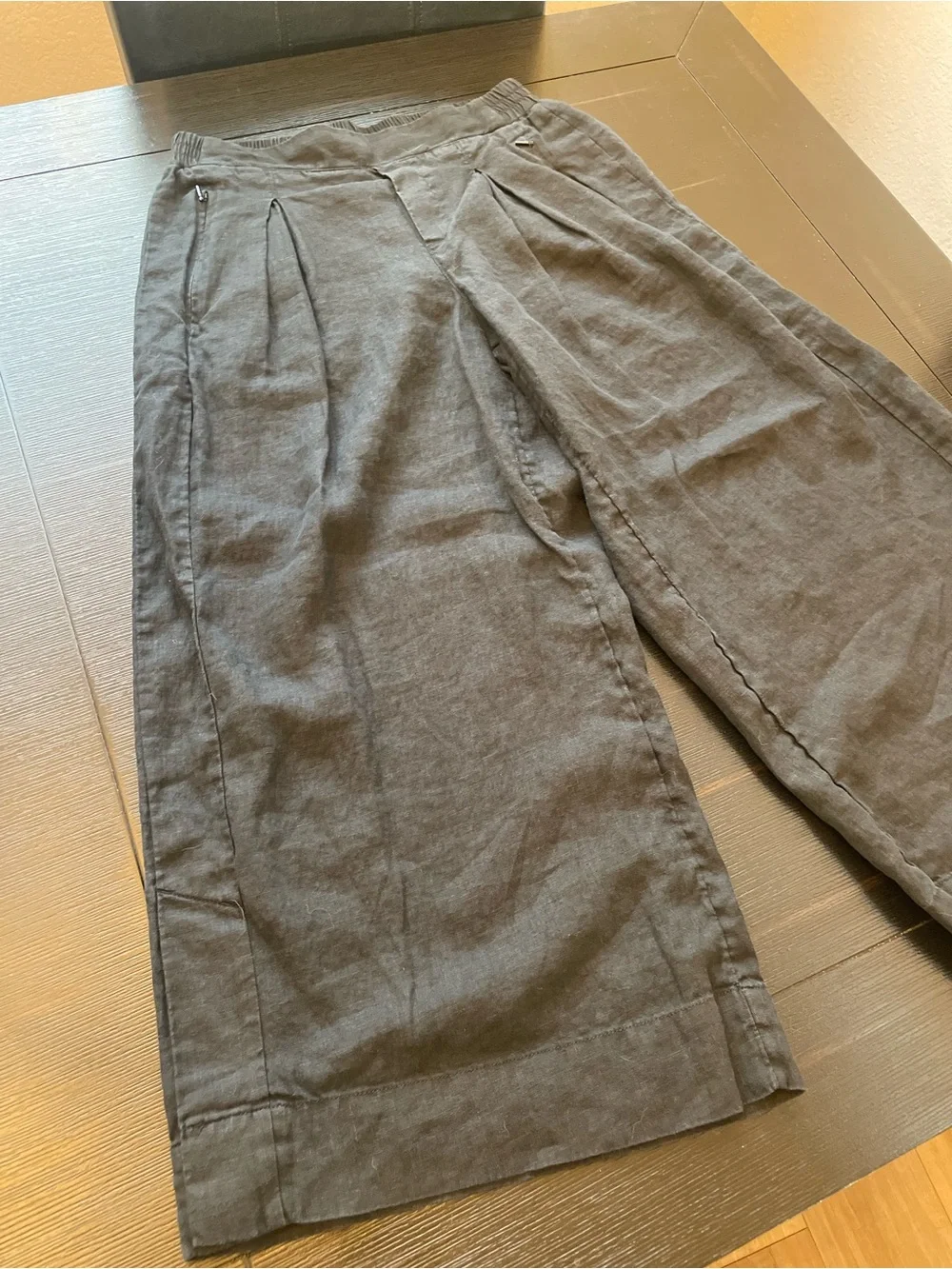 Athleta PLAYA luxurious 100% Linen Black Wide Leg Crop Pants Sz 8 NWOT - Picture 3 of 14